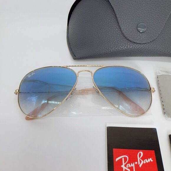 Ray-Ban Aviator RB3025 001/3F 58mm Gold Frame Light Blue Gradient Sunglasses NIB - Picture 3 of 16
